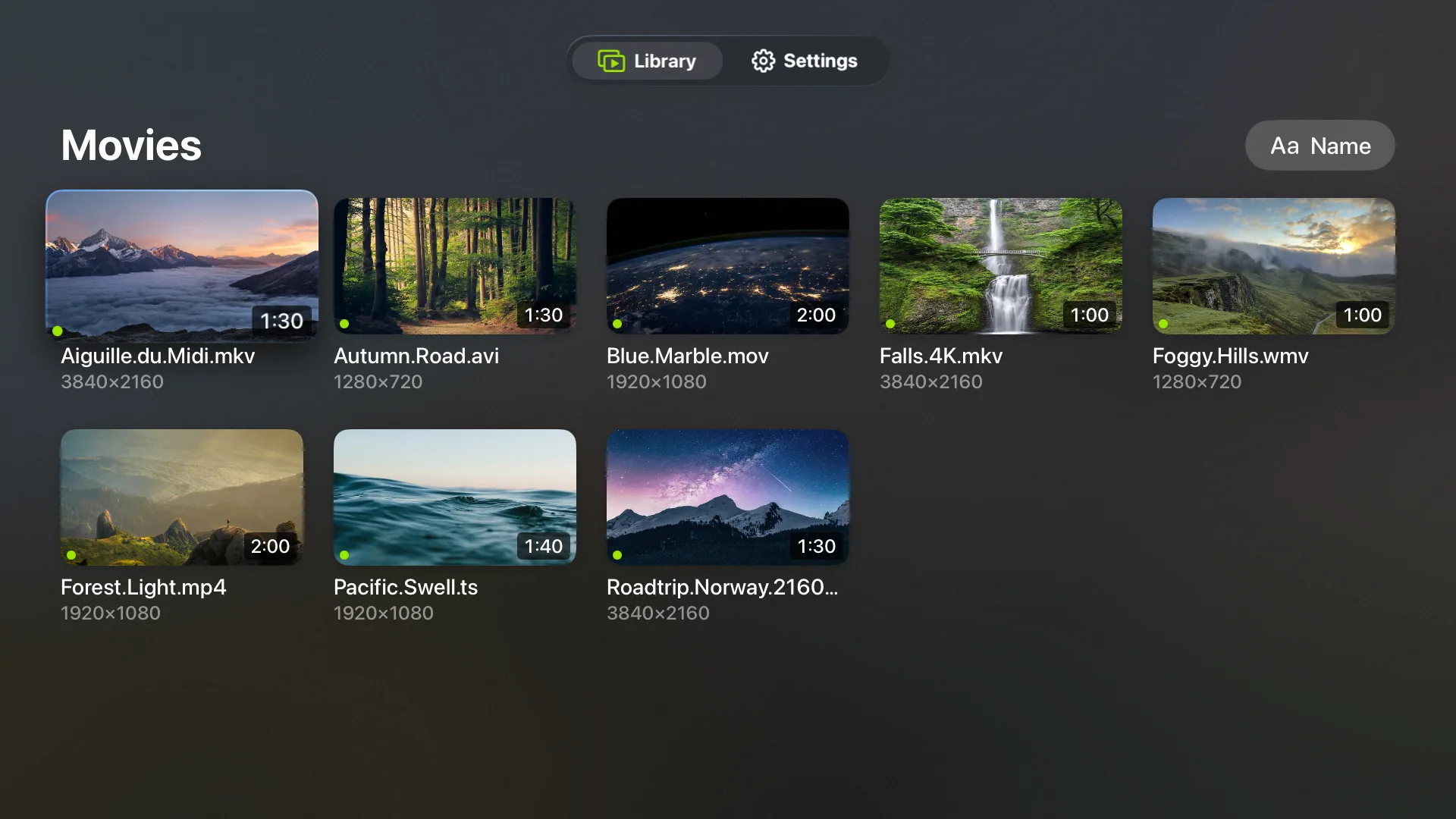 The Neo Video library browse screen on a TV